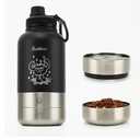 34oz Dog Water Bottle, Stainless Steel Dog Water Bottle Dispenser with Detachable Food & Water Bowls, Keeps Water Hot/Cold, for Walking, Hiking, Camping(Black)