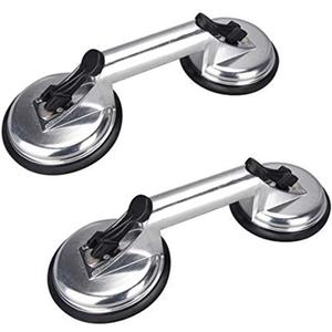 SOLUDE 2 Pack Glass Suction Cup,Aluminium Heavy Duty Vacuum Lifter for Moving Glass/Window/Tiles/Mirror/Granite,Double Gripper Sucker Plate