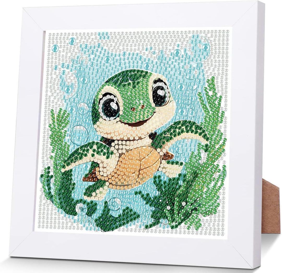 bleihum Turtle Diamond Art Kits for Kids with Frame, Small Diamond Art for Kids Ages 4-8-12, Cute Gem Art Kits for Kid with Beautiful Package Gift Home Wall Decor (7x7inch) (CC999-US)