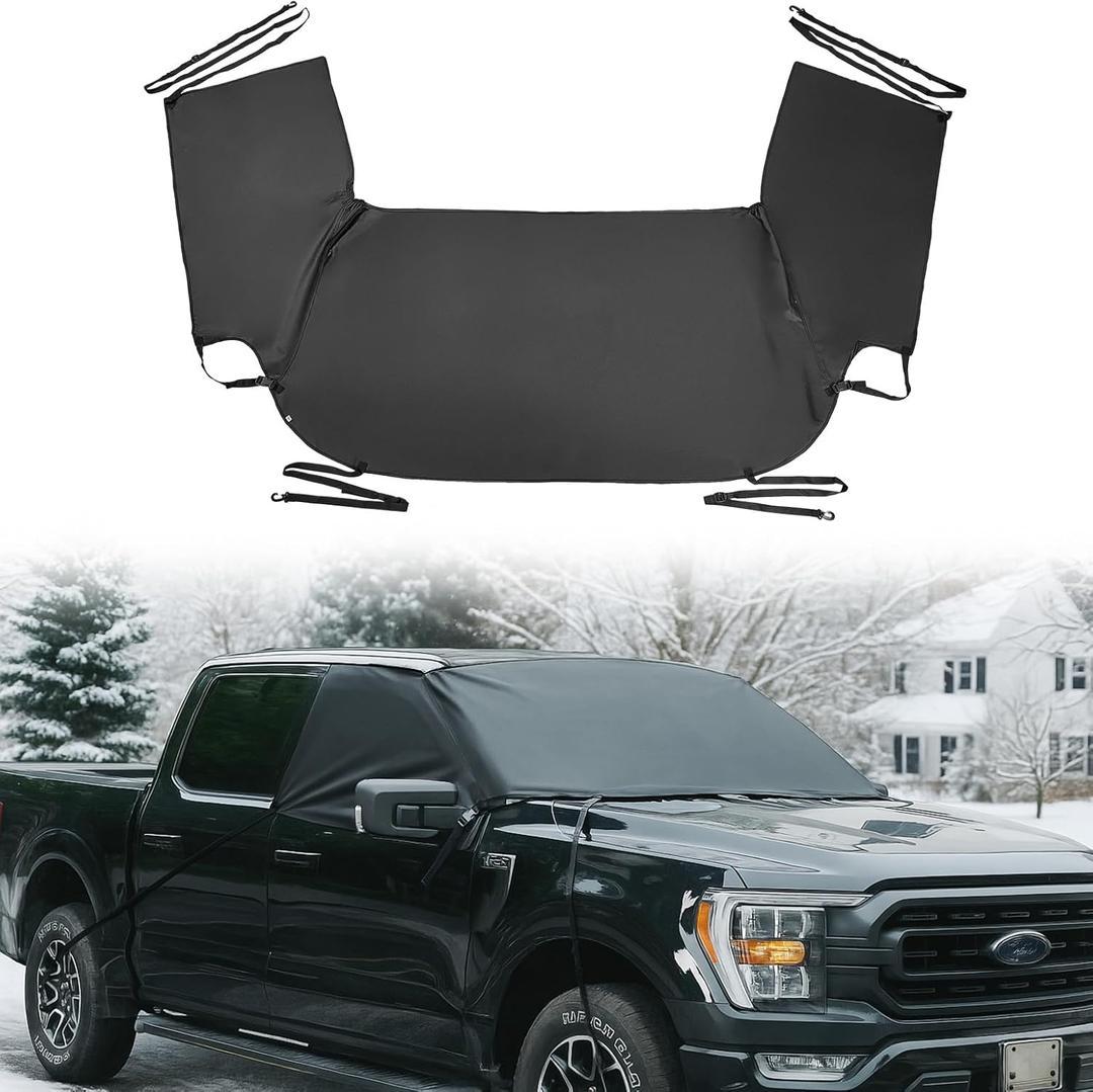 JOYTUTUS Windshield Snow Cover for Full-Size Truck Extra Large Pickup Windshield Cover for Ice and Snow Compatible with Ford F150 F250, Ram, Silverado, Sierra, Tundra
