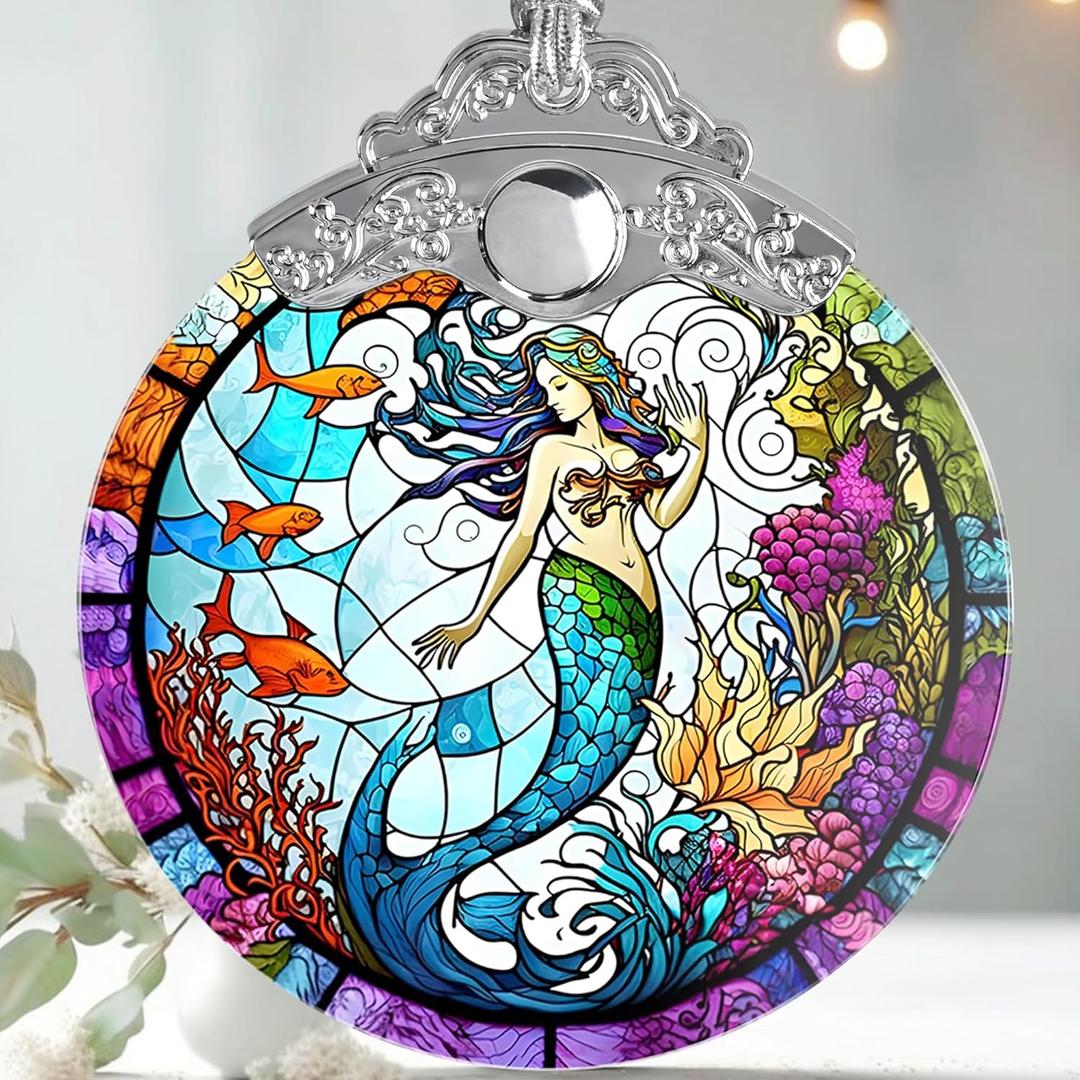 Mermaid Stained Glass Ornament - Christmas Tree Decor, Mermaid Gifts & Holiday Xmas Gifts Ideas