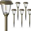 XMCOSY+ Solar Lights Outdoor 10/25 LM LED with 2 Lighting Modes, Solar Garden Lights Glass and Metal, IP65 Waterproof Solar Powered for Yard Pathway Walkway Driveway Patio (6 Pack, Warm White) (Bronze)