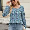 Poetsky Women's Tops Casual Puff Long Sleeve Shirts 2025 Fall Fashion Square Neck Loose Fit Tunic Blouses (XL)