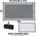 Outdoor Rug 9'x18' for Patios Clearance, Reversible Outdoor Plastic Straw Waterproof Camping Carpet, Large Area Rugs Patio Mats for Outside RV, Camper, Deck, Porch, Beach, Picnic, Grey&White