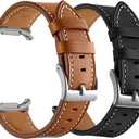 Galaxy Watch 8 Classic Band 46mm, Bands for Samsung Galaxy Watch8 40mm/44m (2025), Business Leather Wristband Replacement Strap for Men Women, Black+Brown Silver