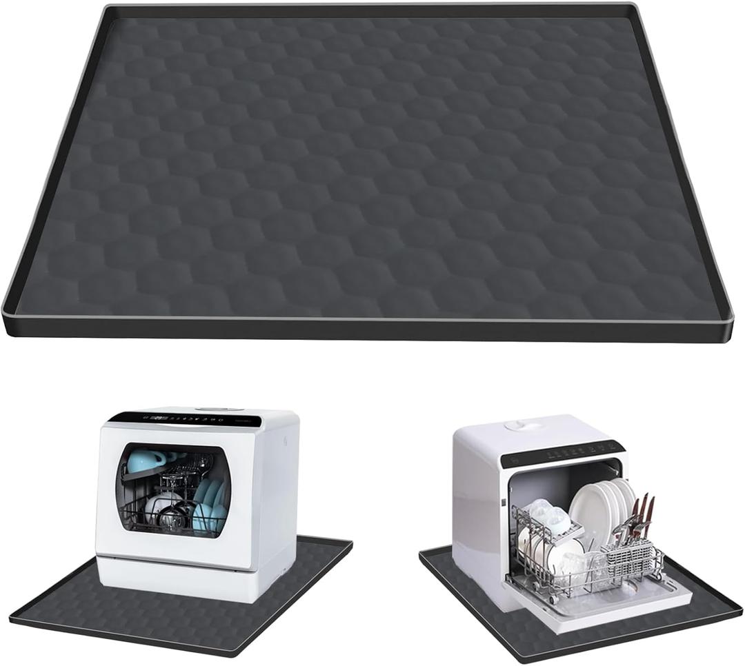 Dishwasher Drain Pan Mat,24''x24'' Dishwasher Drip Tray with Raised Edge,Non-Slip Silicone Dishwashers Drain Pan Floor Mat,Anti-Leakage Dish Washer Tray for Mini Dish Washers