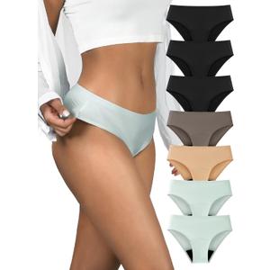 TIICHOO Period Underwear for Women Heavy Flow Period Bikini Seamless Leakproof Underwear 7 Pack (Medium, 3 Black/ 2 Smoke Green/ 1 Brown/ 1 Beige)