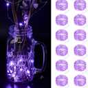 2 x 12 Pack Fairy Lights Battery Operated String Light7FT 20LED Waterproof Silver Wire Christmas Lights Outdoor,Firefly Mini Light for Bedroom Party Birthday Wedding Indoor Decorations Home Decor (Purple)