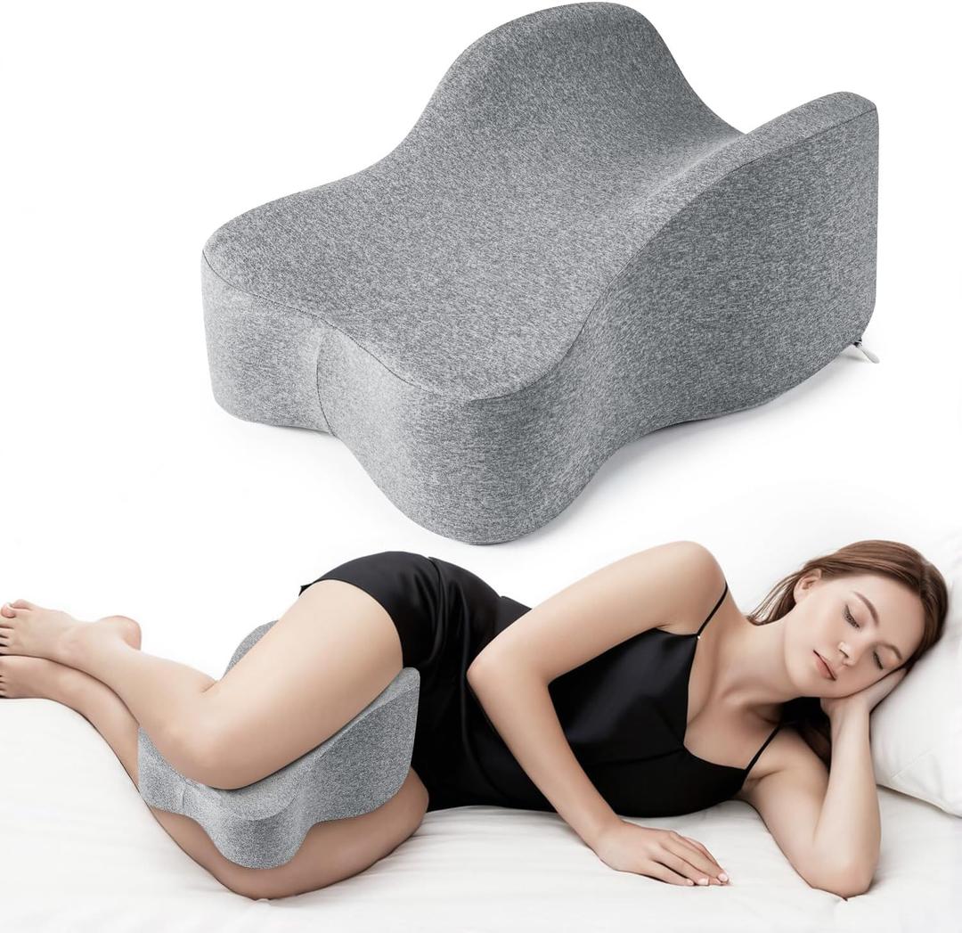 Anzhixiu Long Knee Pillow for Side Sleeper Fully Support Thighs and Knees for Sciatica, Back, HIPS, Knees, Joints Pain Relief - Leg Pillow for Side Sleeping Between Legs Aligns Spine- Pure Gray (Large)