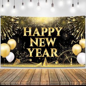 KatchOn, XtraLarge Happy New Year Banner - 72x44 Inch | New Years Backdrop for New Year Decorations 2026 | New Years Eve Party Supplies 2026 | NYE Decorations 2026 (Gold)