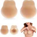 Nipple Cover 2 Pairs Silicone Nipple Covers with Lift Reusable Bra Breast Petals Ultra Thin (Large, Cream)