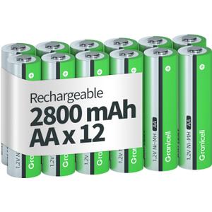 AA Rechargeable Batteries 2800 mAh High Capacity 1300 Cycle,1.2V NiMH Low Self Discharge AA Battery,12 Pack