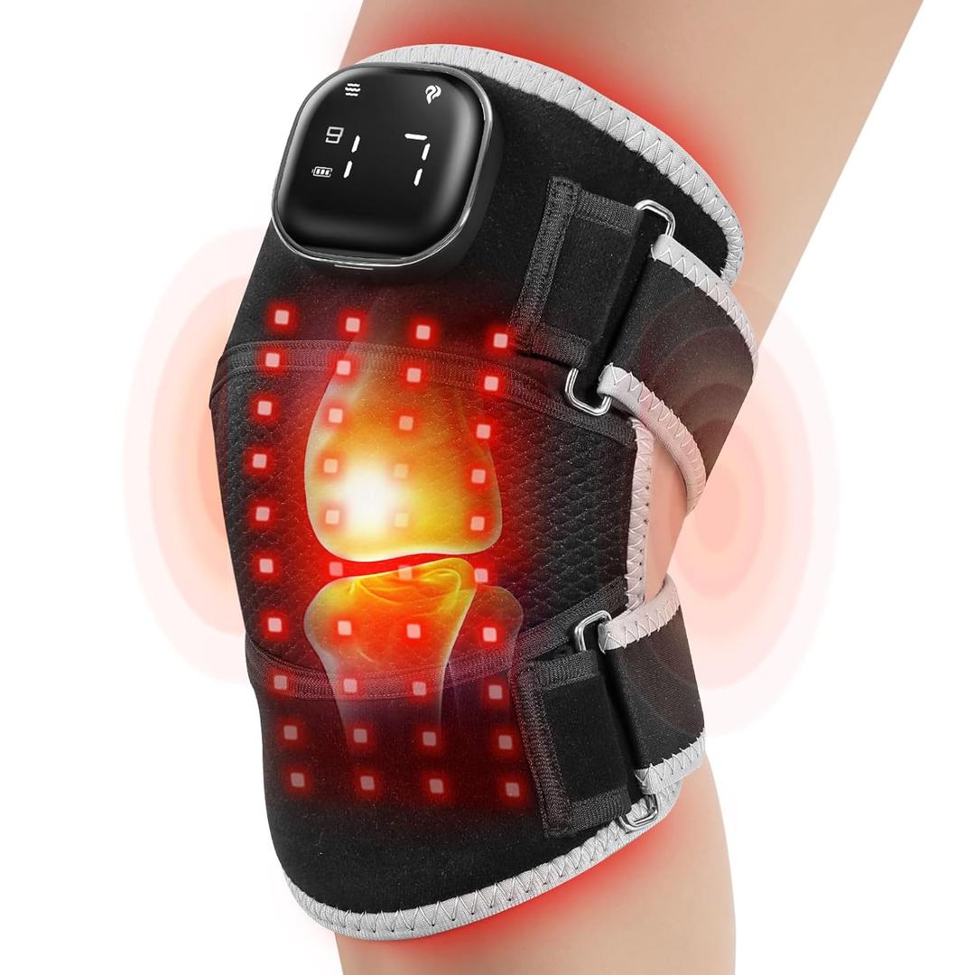 AFFLAT Red Light Therapy and Vibration Massage Knee Brace for Pain Relief, 660nm & 850nm Near Infrared Light, Rechargeable Wireless Controller, for Knee/Shoulder/Joint/Elbow Light Therapy
