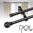 Black Double Window Curtain Rods 31 to 52 Inches, 5/8 Inch Diameter Dual Drapery Rod with Brackets, Splicing Double Blackout Curtain Rods for Bedroom,Patio,Sliding Glass Door