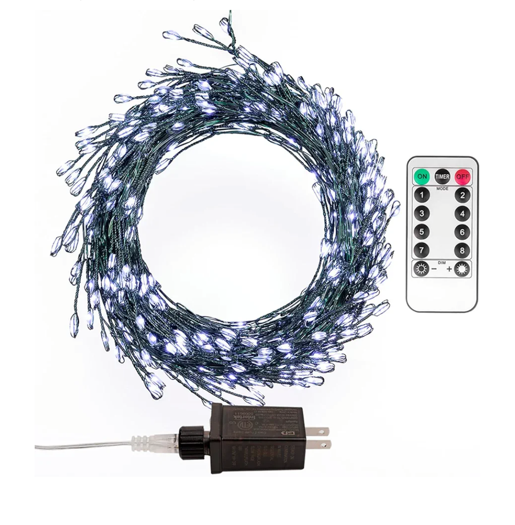 Firecracker Fairy Lights,20FT 200Leds Waterproof Twinkle Lights Plug in,8 Modes Remote String Light for Indoor Outdoor Christmas Wedding Birthday Patio Garden Decor,Green Wire,Cool White