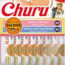 INABA Salmon Churu Cat Treats, Lickable, Squeezable Creamy Pure Cat Treat with Green Tea Extract & Taurine, 0.5 Ounces Each Tube, 20 Tubes, Salmon & Tuna Variety Box (1 Count (Pack of 20))