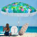 AMMSUN 6.5ft Heavy Duty HIGH Wind fringe Beach Umbrella with sand anchor Vent Tilt Portable Sun Shelter UPF 50+ Windproof Outdoor Sunshade Umbrellas Carry Bag for Patio Garden Pool Backyard Sports