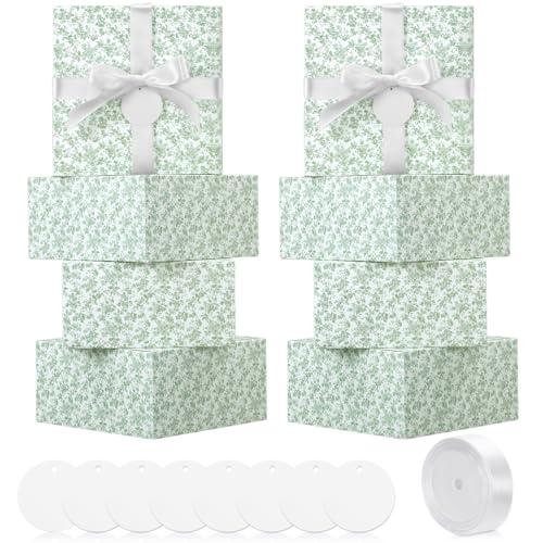Faccito Green 8 Pack Floral bridesmaid proposal Gift Boxes 8 x 8 x 4 Inch Flower Paper Boxes with Ribbon Label Card for Wedding Bridesmaid Gift Bridal Baby Shower Birthday Party Favor (Chinoiserie)