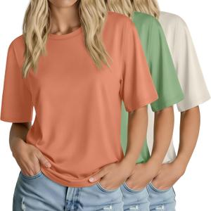 Huukeay 3 Pack Women's Half Sleeve T-Shirts, Crew Neck Elbow Length Tops Loose Casual Basic Tees Summer Tunic Tops (XL)