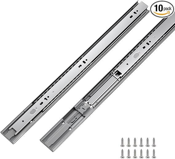 LONTAN 10 Pairs Soft Close Drawer Slides 16 Inch Drawer Guides 3 Fold Full Extension Ball Bearing Heavy Duty Drawer Slides, 100LB Capacity