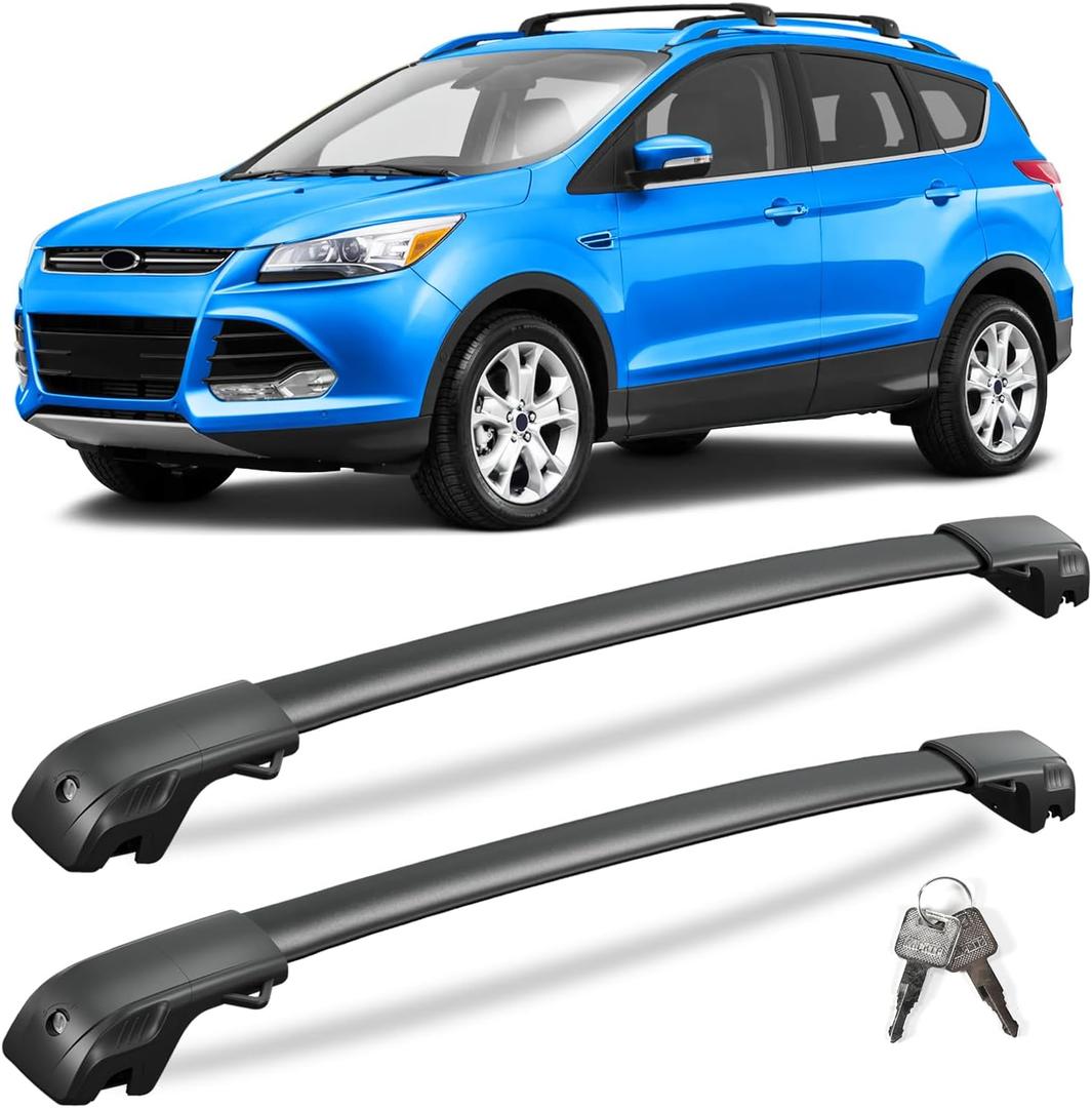 220lbs Lockable Roof Rack Cross Bars Compatible with Ford Escape 2013-2019 with Raised Side Rails, Heavy Duty Aluminum Roof Rails Crossbars Luggage Kayak Canoe Snowboard Car SUV Accessories