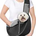 Pawaboo Dog Sling Carrier, Dog Papoose with Zipper Touch Pocket, Hand Free Breathable Mesh Puppy Carrier, Crossbody Satchel Dog Purse with Adjustable Strap for Outdoor Travel, Black, Large (Black-Pocket Ver.)
