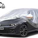 Kayme Hatchback Car Cover for Automobiles All Weather Waterproof, Outdoor Cover Sun Rain Protection, with Lock and Zipper Door, Universal Fit Ford Focus, VW Golf, Mazda 3 Hatchback (Up to 177 Inch) H7 (Silver)