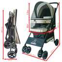 ROODO 4 Wheel Dog Cat Pet Stroller Best Lightweight Foldable Compact Portable Jogger All Terrain Travel Pet Gear Puppy Doggie Bunny Kitty Stroller for up to 30lbs Medium Small Dogs Cats(Light Khaki)