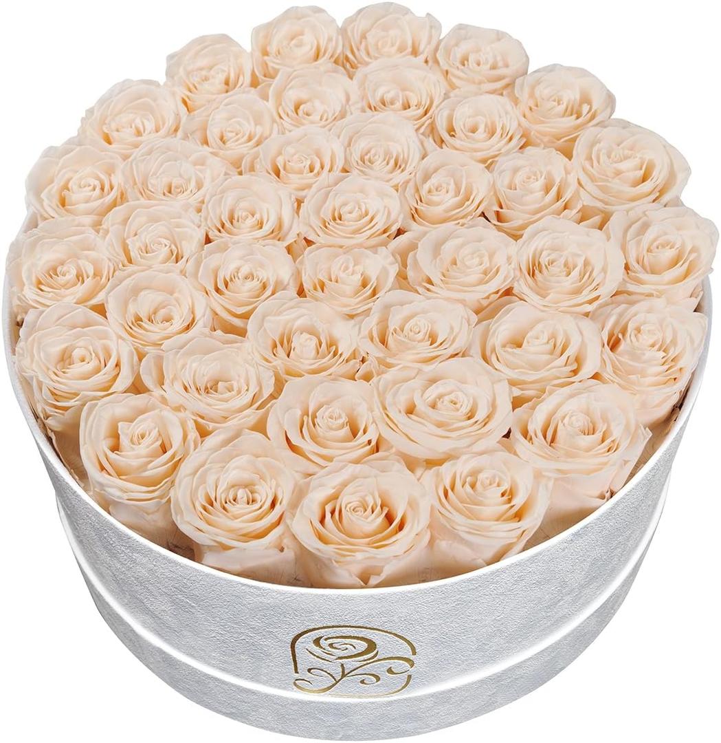 Gifts for Women Preserved Roses Flower Box, Luxury Velvet Box with 40 Roses, Preserved Flowers, Romantic Gift for Her, Wife, Girlfriend, Birthday Anniversary Christmas (Buttermilk)