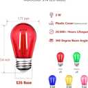 25 Pack S14 Colored LED Light Bulb 2 Watt Multi-Color String Light Bulbs Plastic Shatterproof E26 Base LED Filament Outdoor Replacement Christmas Light Bulbs(Red Green Blue Pink Yellow)