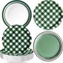 60 Pcs Green Gingham Plates 9 Inch Disposable Checkered Plaid Dinner Paper Dessert Plates for Birthday Baby Shower Wedding Camping Themed Party Supplies, 4 Styles