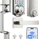 TEEHO TE012W-H WiFi Keypad Door Lock with Handle Set, Fingerprint Smart Locks, Front Door Keyless Entry, APP Remote & Voice Control, Digital Deadbolt with 2 Keys, Auto-Lock, Easy Install, Satin Nickel