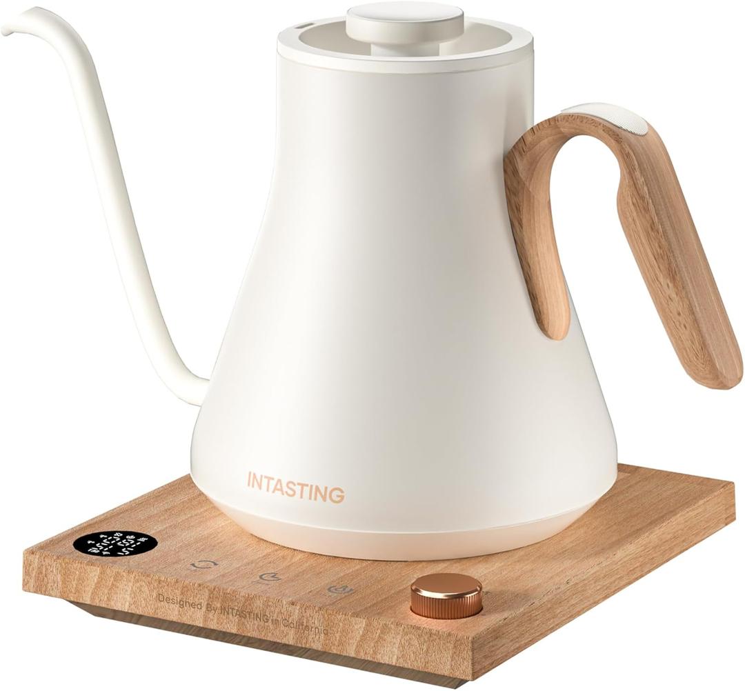 INTASTING Electric Kettle, Gooseneck Electric Kettle, 1 Precise Temperature Control, Stainless Steel Interior, Quick Heating for Pour Over Coffee, Tea & Boiling Water, 0.9L (Cream White)
