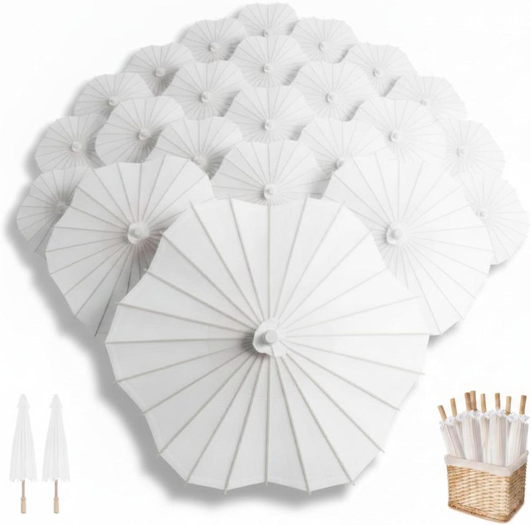 24 Pack 33 Inch White Paper Umbrellas for Wedding