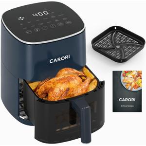 CARORI 6QT Air Fryer with Viewing Window, 12 Cooking Presets, 1700W Fast & Even Cooking, Max 400℉ Crisping, Bake, Roast, Reheat & Dehydrate, Large Nonstick Basket, Dishwasher Safe, Dark Blue, 6 Quarts