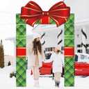 3Pcs Christmas Door Decorations Gift Box Porch Banners Xmas Gift Box Bowknot Door Hanging Banners Christmas Porch Signs Backdrop for Holiday Party Indoor Outdoor Home Wall Decor (Green Plaid)