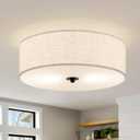 Flush Mount Ceiling Light Fixture, 13" Close to Ceiling Light with Beige Fabric Linen Drum Shade, 2-Light Modern Round Ceiling Light for Bedroom Hallway Dining Kitchen