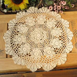 Damanni Beige Cotton Handmade Crochet Lace Tablecloth Doilies Table Overlay,Round,16 Inch,2PCS