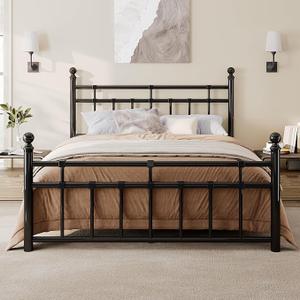 Full Size Metal Bed Frame, Platform Bed with Classic Wrought Iron-Art Headboard and Footboard, 12" Underbed Space, No Box Spring Needed, Easy Assembly, Noise-Free, Black