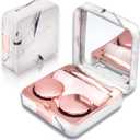 Contact Lens Case, Portable Cute Eye Contacts Colored Lenses Applicator Remover Tool Kit with Mirror Solution Bottle for Travel Daily Outdoor (Square, Rose Gold)