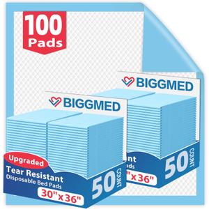 BIGGMED Tear-Resistant Disposable Bed Pads 30" x 36" 100 Count Absorbent Underpads, Chux Thicker Extra Large Incontinence Bed Pads, Pee Pads for Adults, Kids, Elderly, Pets