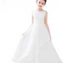 Dideyttawl Chiffon Flower Girl Dresses Wedding Junior Bridesmaid Dress Evening Party Girls Formal Gown Princess Dress (10, White)