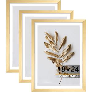 18x24 Picture Frame Gold 3 Pcs set can Display on the Wall, 18x24 in-3Pack
