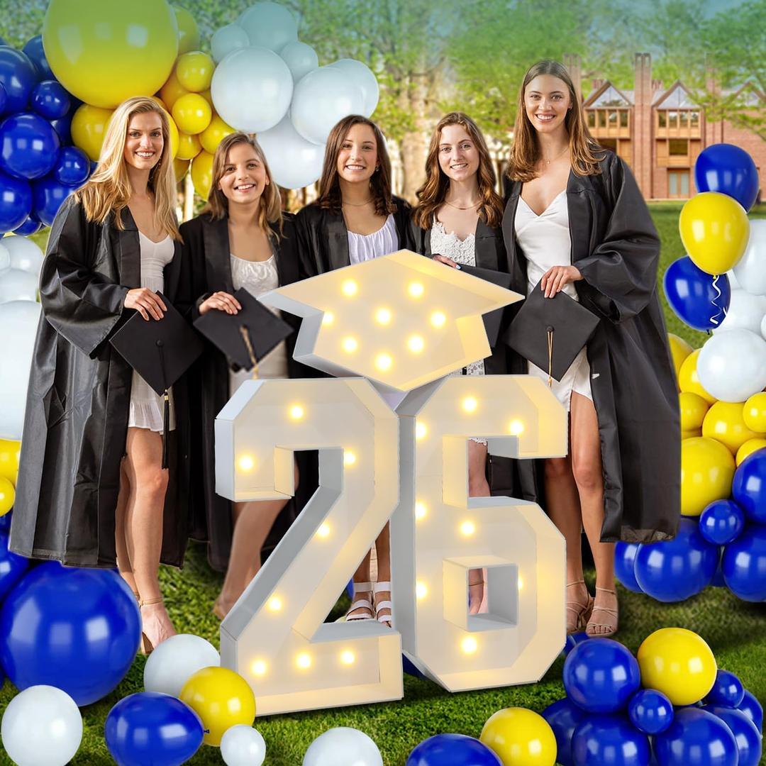 2026 Graduation Party Decorations - 2.3FT Pre-Cut 26 Marquee Numbers Sign with Light - Mosaic Foam Board Includes Glue Gun Balloons for Kindergarten Preschool College Prom