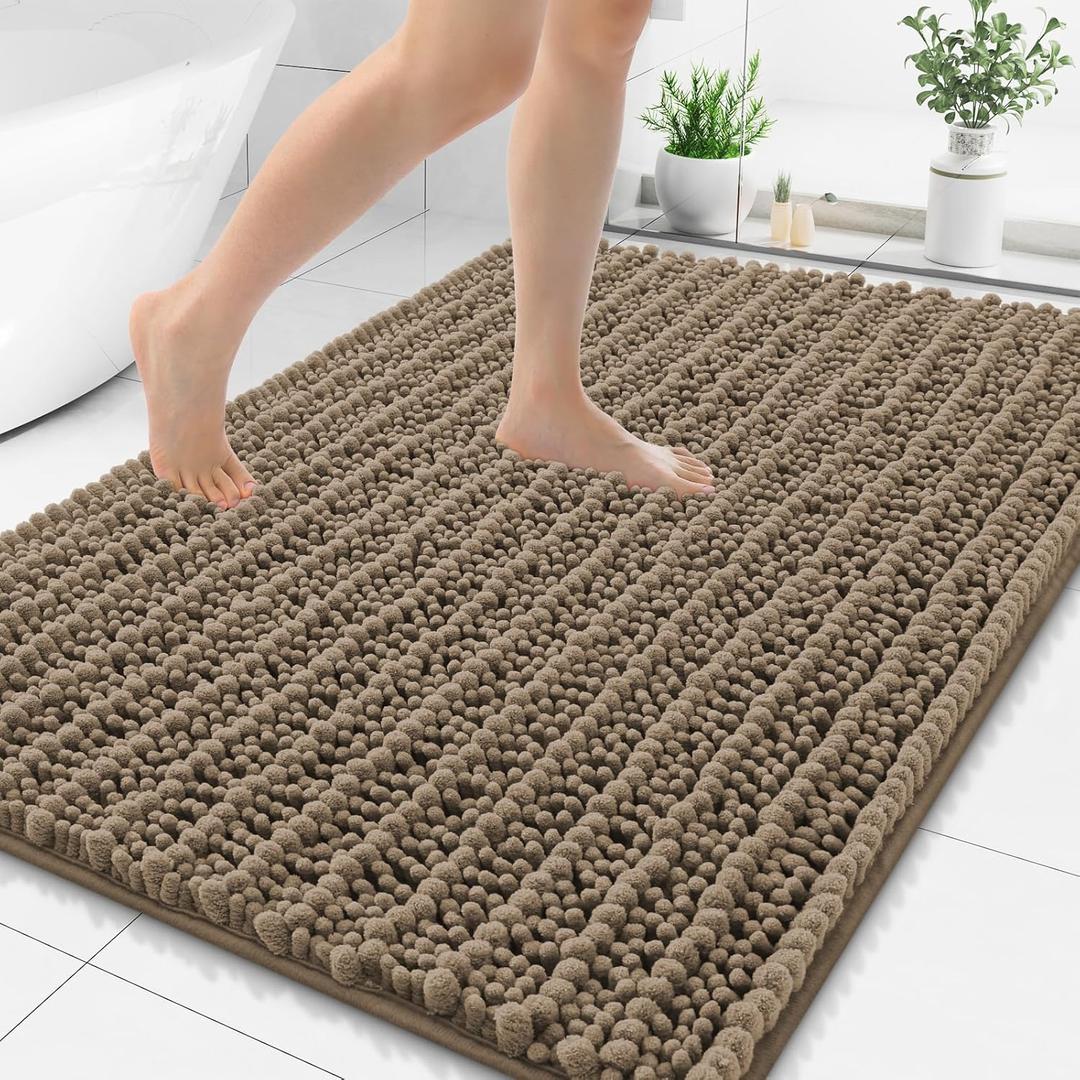Smiry Bathroom Rugs Mat 48x32, Extra Soft Absorbent Chenille Bath Rugs, Non Slip Rubber Backing Machine Washable Quick Dry Bath Mats for Bathroom Floor, Tub, Shower, Home Decor Accessories, Camel