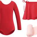 Stelle Girls Ballet Leotards Toddler Dance Combo with Skirt and Tights (Red)