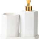 Ceramic Bathroom Accessories Complete with Soap Dispenser, Toothbrush Holder, Bathroom Tumbler, and Vanity Tray - Modern Bathroom Decor,3PCS (Gold)