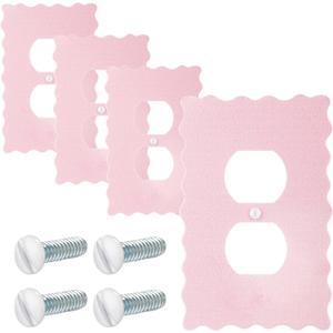 Relaxweex Scalloped Duplex Outlet Covers Wall Plate Room Decor Metal Cute Decorative Outlet Cover for Bedroom Home Decor (Pink)