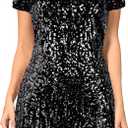 Women's Sequin Glitter Short Sleeve Dress Sexy V Neck Mini Party Club Bodycon Dresses XL