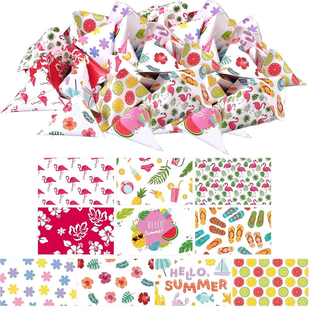 Resurhang 300 Pcs Summer Beach DIY Candy Wrappers Paper Lucky Dip Bags Goodies Buttermints Treat Bags Tropical Aloha Hawaiian Luau Hibiscus Pool Baby Shower Party Supplies(Not Included Candy)